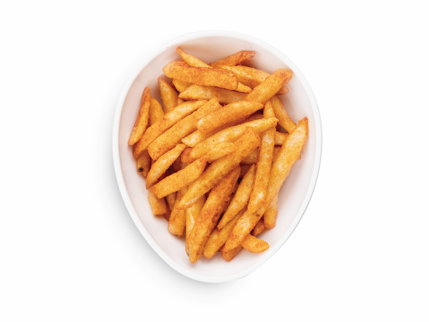 Cut potatoes served as fries with a selection of dipping sauces